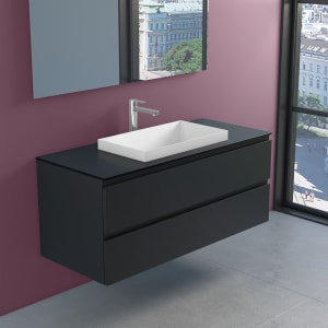 progettobagno Stresa Unterschrank 120 cm mit Glasplatte ohne Hahnlochbohrung und ELY 60 Einbauwaschtisch