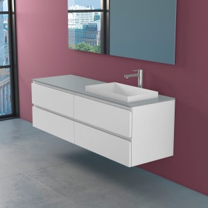 progettobagno Stresa Unterschrank 160 cm, Ausführung rechts mit Glasplatte, Hahnlochbohrung und ELY 60 Einbauwaschtisch