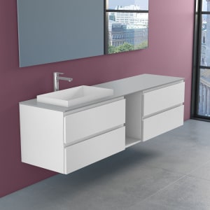 progettobagno Stresa Unterschrank 190 cm, Ausführung links mit Glasplatte ohne Hahnlochbohrung und ELY 60 Einbauwaschtisch