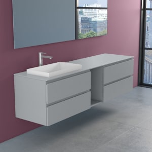 progettobagno Stresa Unterschrank 190 cm, Ausführung links mit Glasplatte  ohne Hahnlochbohrung und ELY 60 Einbauwaschtisch