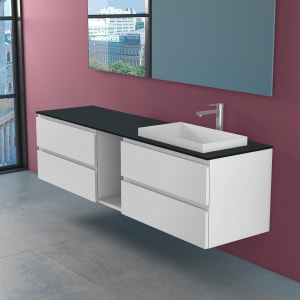 progettobagno Stresa Unterschrank 190 cm, Ausführung rechts mit Glasplatte, Hahnlochbohrung und ELY 60 Einbauwaschtisch