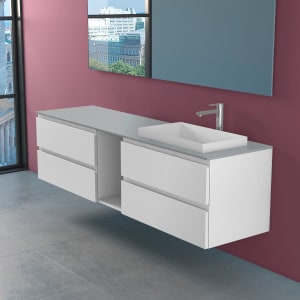 progettobagno Stresa Unterschrank 190 cm, Ausführung rechts mit Glasplatte, Hahnlochbohrung und ELY 60 Einbauwaschtisch