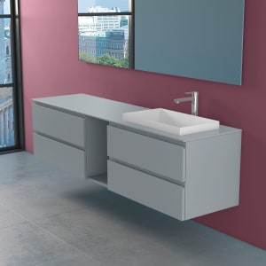 progettobagno Stresa Unterschrank 190 cm, Ausführung rechts mit Glasplatte, Hahnlochbohrung und ELY 60 Einbauwaschtisch