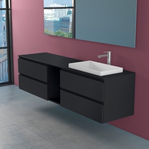 progettobagno Stresa Unterschrank 190 cm, Ausführung rechts und Glasplatte ohne Hahnlochbohrung und ELY 60 Einbauwaschtisch