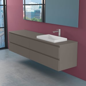 progettobagno Stresa Unterschrank 200 cm, Ausführung rechts mit Glasplatte, Hahnlochbohrung und ELY 60 Einbauwaschtisch