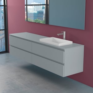 progettobagno Stresa Unterschrank 200 cm, Ausführung rechts mit Glasplatte, Hahnlochbohrung und ELY 60 Einbauwaschtisch