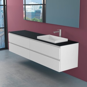 progettobagno Stresa Unterschrank 200 cm, Ausführung rechts mit Glasplatte ohne Hahnlochbohrung und ELY 60 Einbauwaschtisch