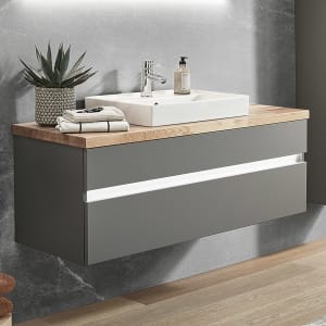 Puris b • essence Set mit Waschtischunterschrank und Waschtischplatte 121,2 cm, mit LED-Beleuchtung, Griff 342