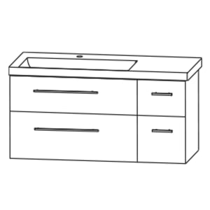 Puris c!mano Waschtischset 122 cm mit Waschtisch, Ablage rechts und 2 Unterschränken, Griff 339