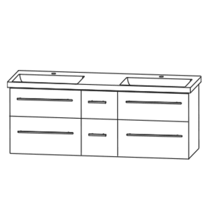 Puris c!mano Waschtischset 152 cm mit Doppelwaschtisch und 3 Unterschränken,  Griff 289