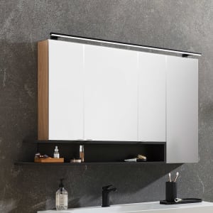 Puris c!mano Serie B Spiegelschrank 135 x 80 cm mit 4 Türen und Regal links geöffnet