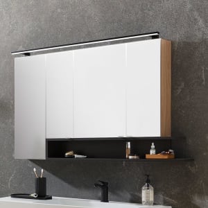 Puris c!mano Serie B Spiegelschrank 135 x 80 cm mit 4 Türen und Regal rechts geöffnet