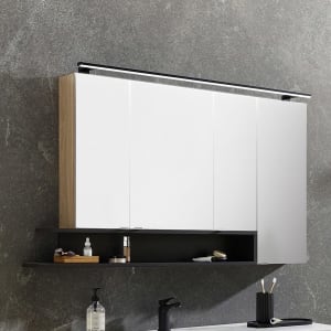 Puris c!puro Serie B Spiegelschrank 135 x 80 cm mit 4 Türen und Regal links geöffnet