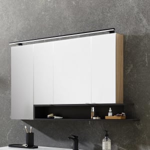 Puris c!puro Serie B Spiegelschrank 135 x 80 cm mit 4 Türen und Regal rechts geöffnet