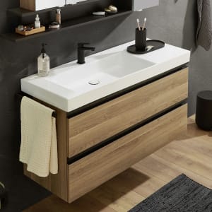 Puris c!puro Waschtischset 122 cm mit Waschtisch, Ablage rechts und Waschtischunterschrank mit 2 Auszügen, Griff 351