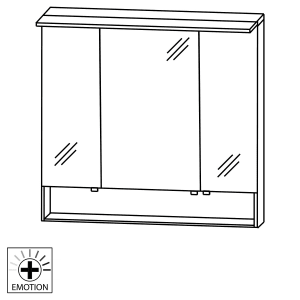 Puris Rounds Spiegelschrank 90 cm mit 3 Türen und LED-Flächenleuchte