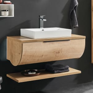 Puris Rounds Waschtischunterschrank für Aufsatzwaschtisch 92 cm mit 1 Auszug, Griff 339, mit LED-Beleuchtung