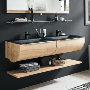 Puris Rounds Waschtischunterschrank für Doppel-Möbelwaschtisch 142 cm mit 2 Auszügen, Griff 329