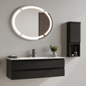 Puris Vora Badmöbel-Set 121,2 cm inkl. Flächenspiegel oval, Highboard halboffen