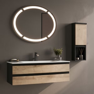 Puris Vora Badmöbel-Set 121,2 cm inkl. Flächenspiegel oval, Highboard halboffen