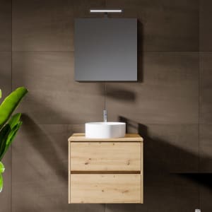 Riho Porto Bowls Badmöbel-Set mit Unterschrank mit 2 Schubladen, Waschtisch und Spiegel, 60 cm