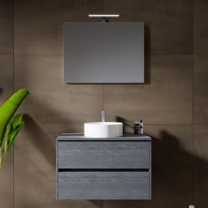 Riho Porto Bowls Badmöbel-Set mit Unterschrank mit 2 Schubladen, Waschtisch und Spiegel, 80 cm