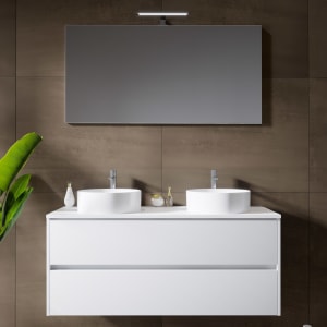 Riho Porto Bowls Badmöbel-Set mit Unterschrank mit 2 Schubladen, Waschtisch und Spiegel, 120 cm