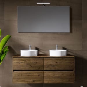 Riho Porto Bowls Badmöbel-Set mit Unterschrank mit 4 Schubladen, Waschtisch und Spiegel, 120 cm