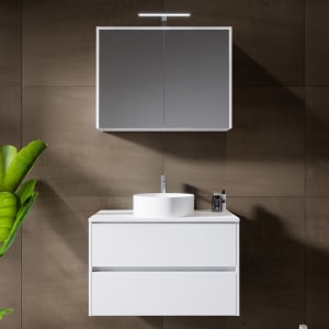 Riho Porto Bowls Badmöbel-Set mit Unterschrank mit 2 Schubladen, Waschtisch und Spiegelschrank, 80 cm