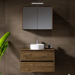 Riho Porto Bowls Badmöbel-Set mit Unterschrank mit 2 Schubladen, Waschtisch und Spiegelschrank, 80 cm