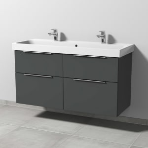 Sanipa 3way Keramik Doppelwaschtisch ProSmart mit Waschtischunterschrank 120 x 47 cm, mit 4 Auszügen