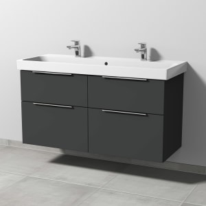 Sanipa 3way Keramik Doppelwaschtisch ProSmart mit Waschtischunterschrank 120 x 47 cm, mit 4 Auszügen