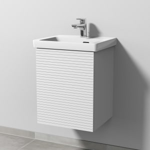 Sanipa 3way-Struktur Keramikwaschtisch Subway 3.0 mit Waschtischunterschrank 45 x 37 cm, Türanschlag links