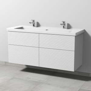 Sanipa 3way-Struktur Keramik-Doppelwaschtisch Subway 3.0 mit Waschtischunterschrank 130 x 47 cm, mit 4 Auszügen