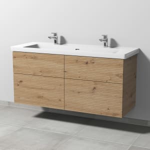 Sanipa 3way-Struktur Keramik-Doppelwaschtisch Subway 3.0 mit Waschtischunterschrank 130 x 47 cm, mit 4 Auszügen