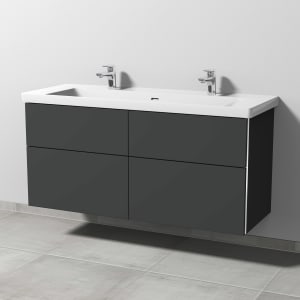 Sanipa 3way Keramik Doppelwaschtisch Subway 3.0 mit Waschtischunterschrank 130 x 47 cm, mit 4 Auszügen