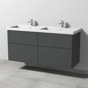 Sanipa 3way Keramik Doppelwaschtisch Subway 3.0 mit Waschtischunterschrank 130 x 47,5 cm, mit 4 Auszügen