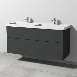 Sanipa 3way Keramik Doppelwaschtisch Subway 3.0 mit Waschtischunterschrank 130 x 47,5 cm, mit 4 Auszügen