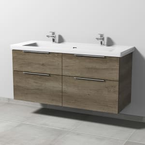 Sanipa 3way Keramik Doppelwaschtisch Subway 3.0 mit Waschtischunterschrank 130 x 47 cm, mit 4 Auszügen