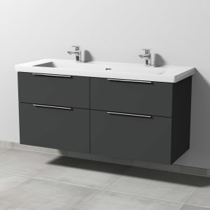 Sanipa 3way Keramik Doppelwaschtisch Subway 3.0 mit Waschtischunterschrank 130 x 47 cm, mit 4 Auszügen