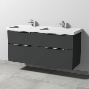 Sanipa 3way Keramik Doppelwaschtisch Subway 3.0 mit Waschtischunterschrank 130 x 47,5 cm, mit 4 Auszügen