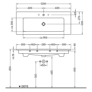 Sanipa 3way Kombination mit Keramik-Waschtisch Venticello 120 cm, 4 Auszüge mit Aufsatz-Griff in schwarz matt