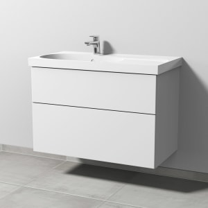 Sanipa 3way Waschtischunterbau für Keramik-Waschtisch Acanto 90 cm Ablagefläche rechts, 2 Auszüge mit Push to open