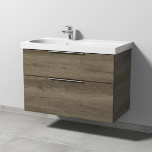 Sanipa 3way Waschtischunterbau für Keramik-Waschtisch Acanto 90 cm Ablagefläche rechts, 2 Auszüge mit Aufsatzgriff