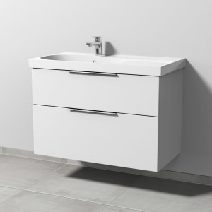 Sanipa 3way Waschtischunterbau für Keramik-Waschtisch Acanto 90 cm Ablagefläche rechts, 2 Auszüge mit Aufsatzgriff