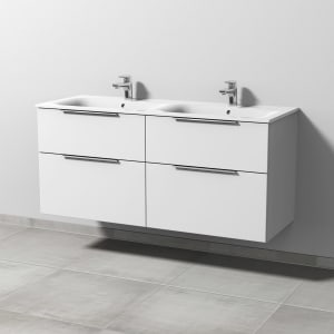 Sanipa 3way Waschtischunterbau für Keramik-Doppelwaschtisch Renova Plan Slim 130 cm, 4 Auszüge mit Aufsatzgriff
