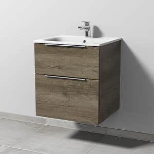 Sanipa 3way Waschtischunterbau für Keramik-Waschtisch Renova Plan Slim 55 cm, 2 Auszüge mit Aufsatzgriff