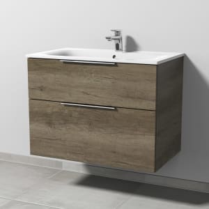 Sanipa 3way Waschtischunterbau für Keramik-Waschtisch Renova Plan Slim 80 cm, 2 Auszüge mit Aufsatzgriff