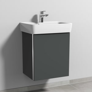 Sanipa 3way Waschtischunterbau für Keramik-Waschtisch Renova Plan 50 cm, 1 Tür, Anschlag rechts, mit Griffleiste