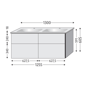 Sanipa 3way Waschtischunterbau für Keramik-Waschtisch Venticello 130 cm, 4 Auszüge mit Griffleisten